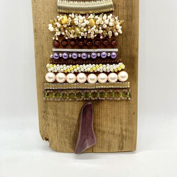 Vintage Costume Jewelry Christmas Tree On Driftwood Rustic Wall Hanging Decor - Picture 3 of 4